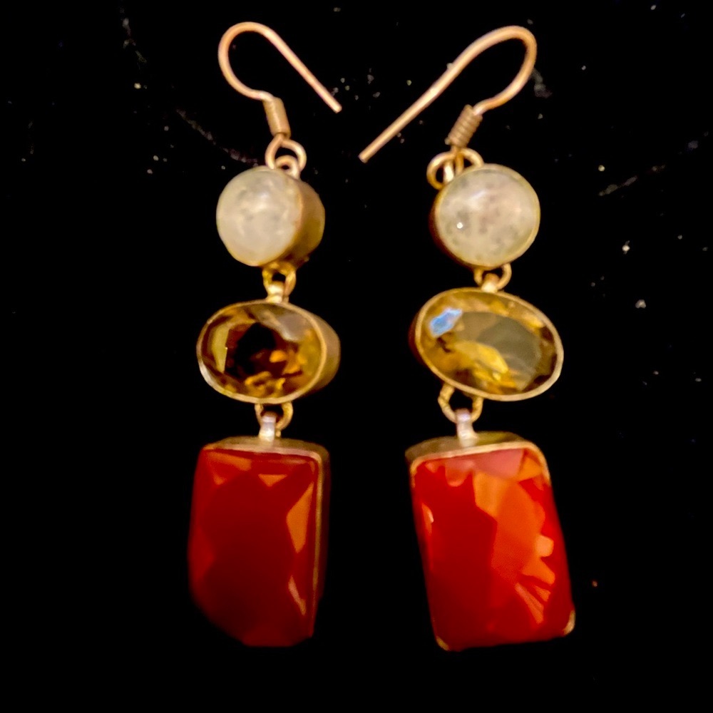 SS carnelian/moonstone/citrine earrings